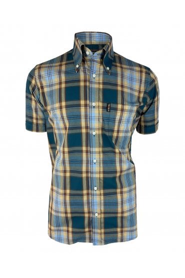 Multi-check S/S B/D shirt with free matching pocket square TC/1047
