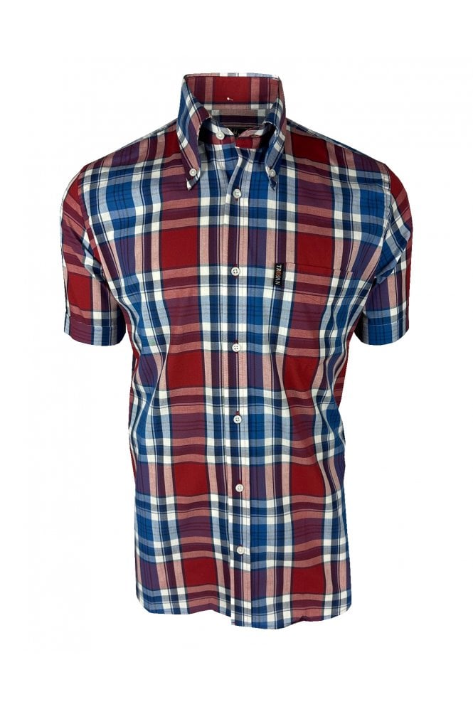 Trojan Multi-check S/S B/D shirt with free matching pocket square TC/1047