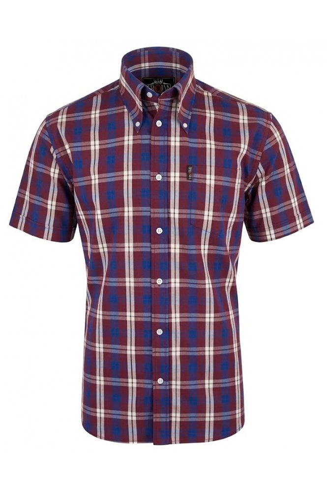 Trojan Windowpane Check S/S B/D Shirt with free matching pocket square TC/1034